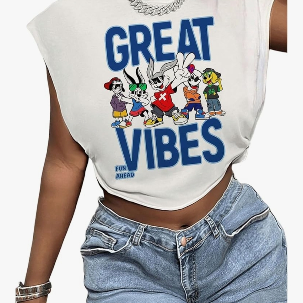 SHEIN White Cartoon Print Crop Top